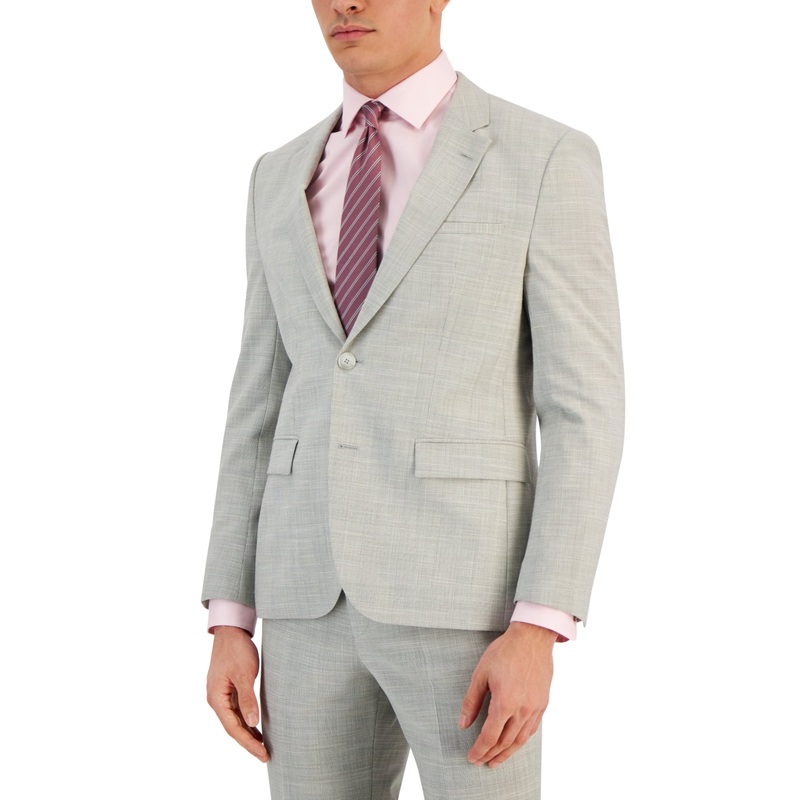Hugo by Hugo Boss Men's Modern-Fit Check-Print Superflex Suit Jacket 44R Grey