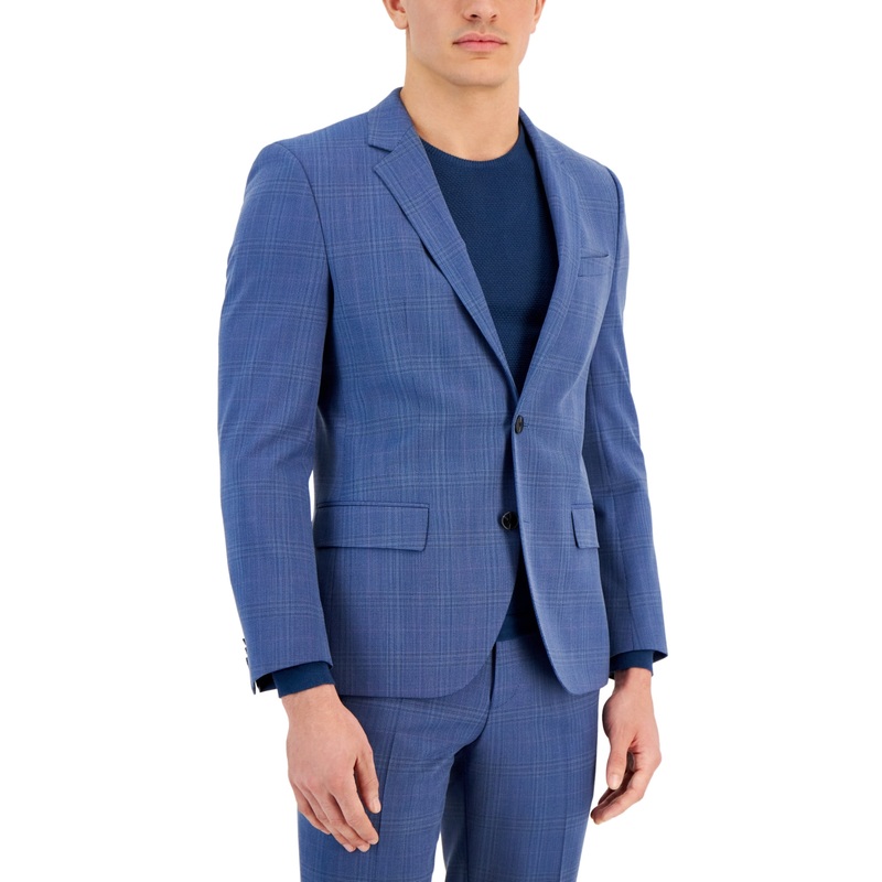 Hugo by Hugo Boss Men's Slim-Fit Plaid Suplerflex Suit Jacket 38R Blue
