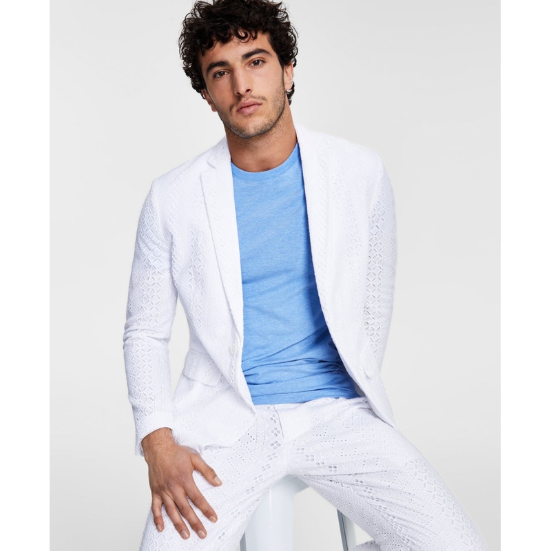 INC International Concepts Men's Slim-Fit Eyelet Blazer White Large