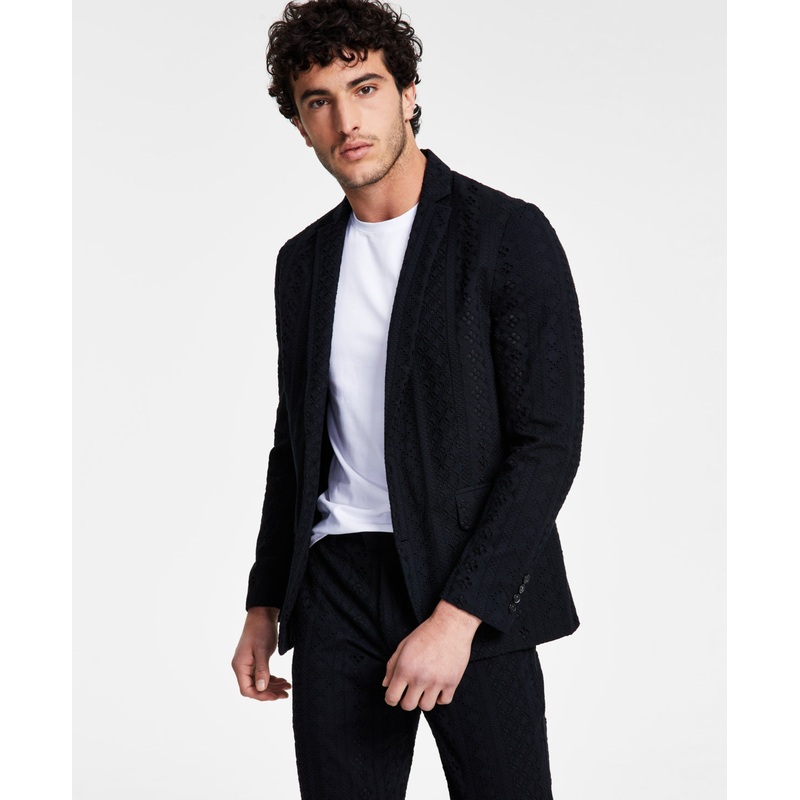 International Concepts Men's Slim Fit Eyelet Blazer Black XS
