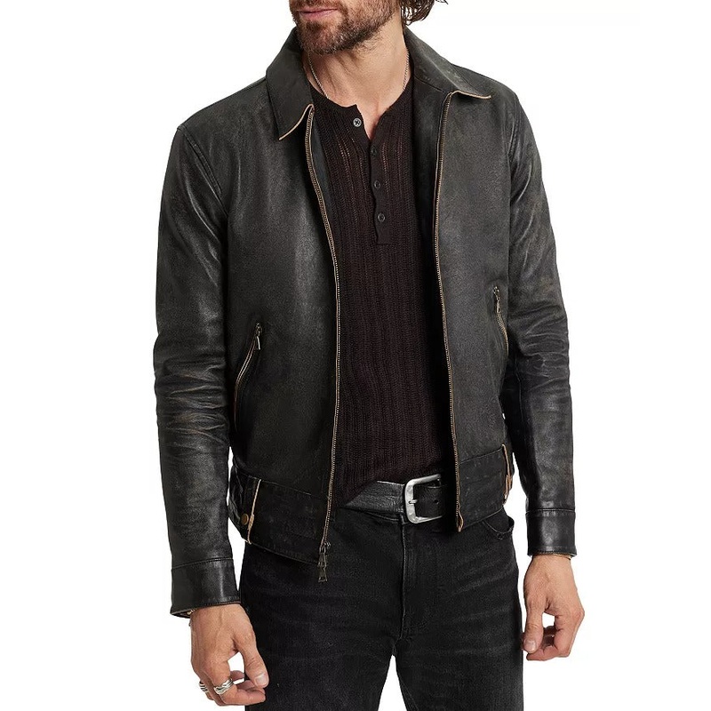 John Varvatos Men Sorcha Heritage Blouson Leather Jacket EU 52 US 42 Brown Sugar