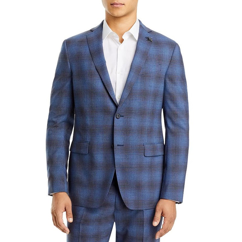 John Varvatos Star Usa Mens Bleecker Slim Fit Plaid Suit Jacket 40S Blue
