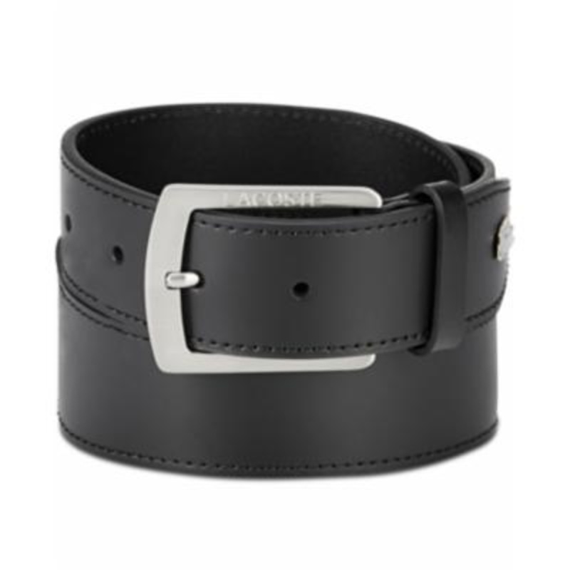 Lacoste Men's Logo Buckle Leather Belt Black 30