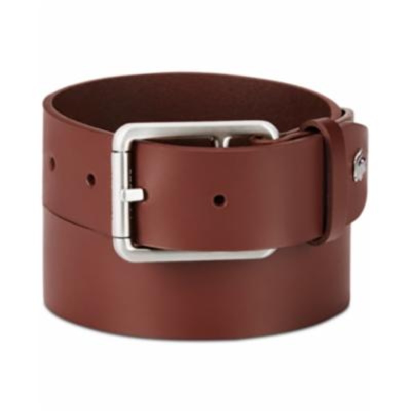 Lacoste Men's Logo Buckle Leather Belt Brandy Brown 36
