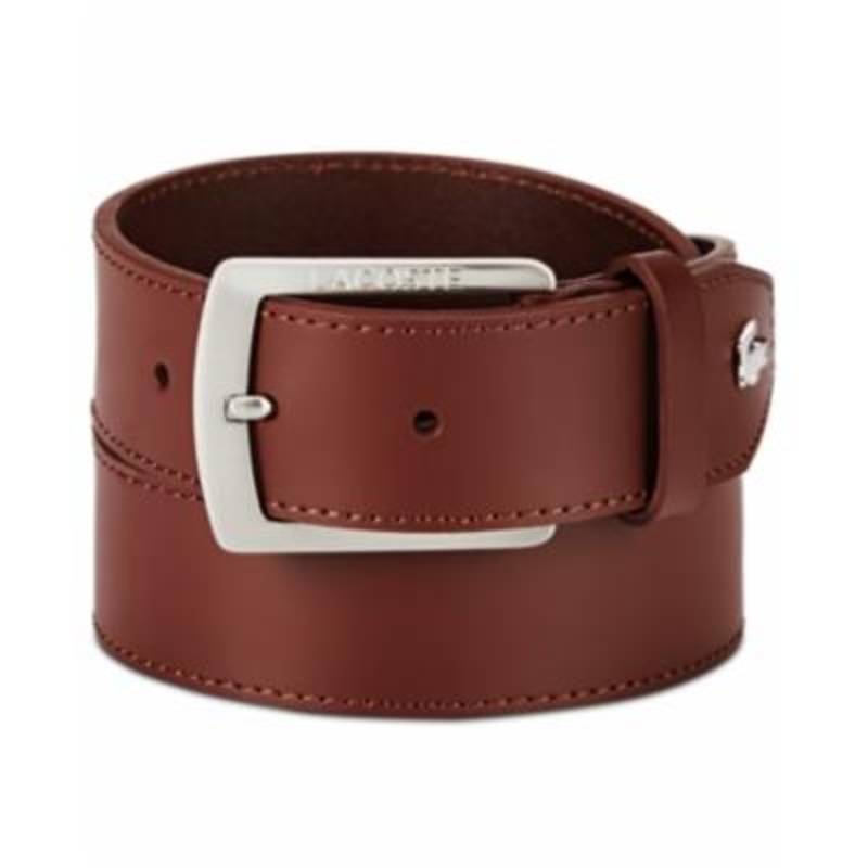 Lacoste Men's Logo Buckle Leather Belt Brandy Brown 38
