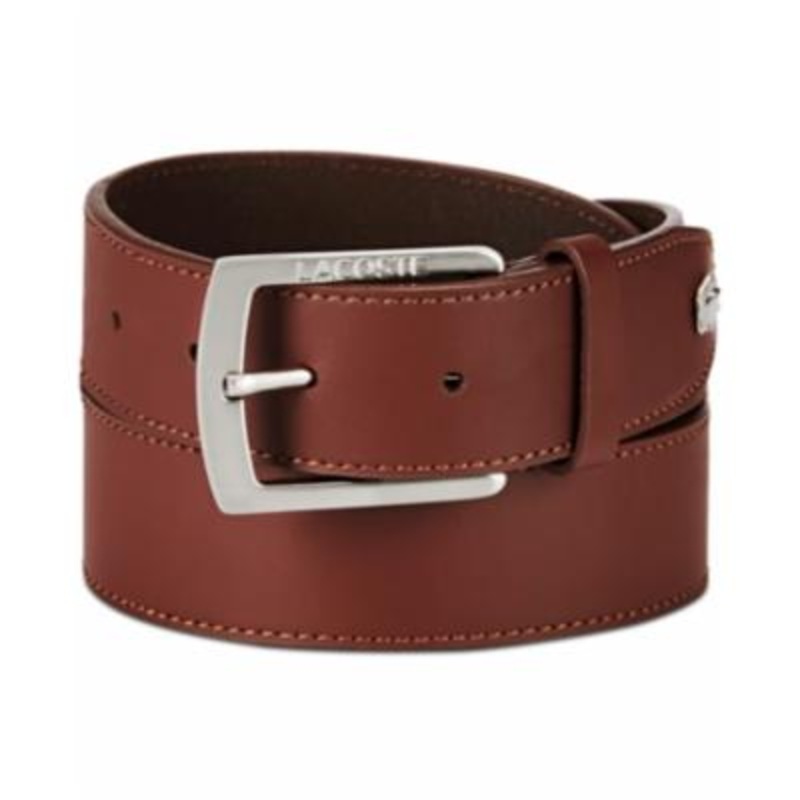 Lacoste Men's Logo Buckle Leather Belt Brown 36