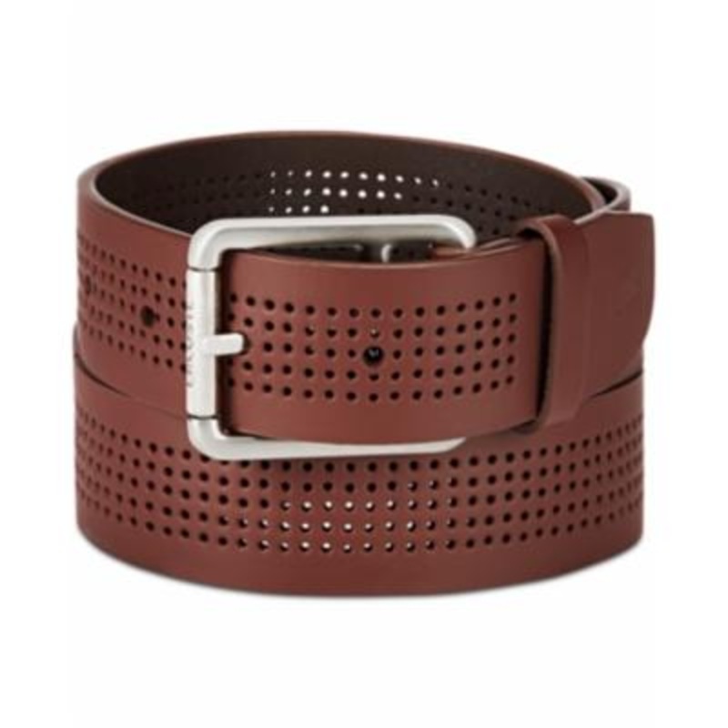 Lacoste Men's Perforated Leather Belt Brandy Brown 30
