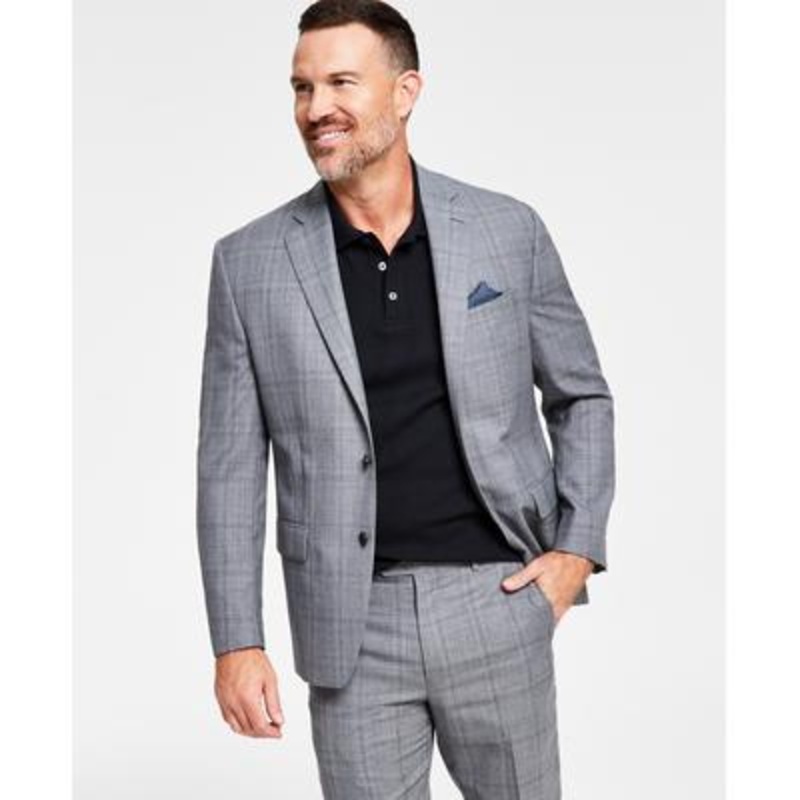 Lauren Ralph Lauren Men's Classic Fit Wool Suit Jacket Light Grey Plaid 46R