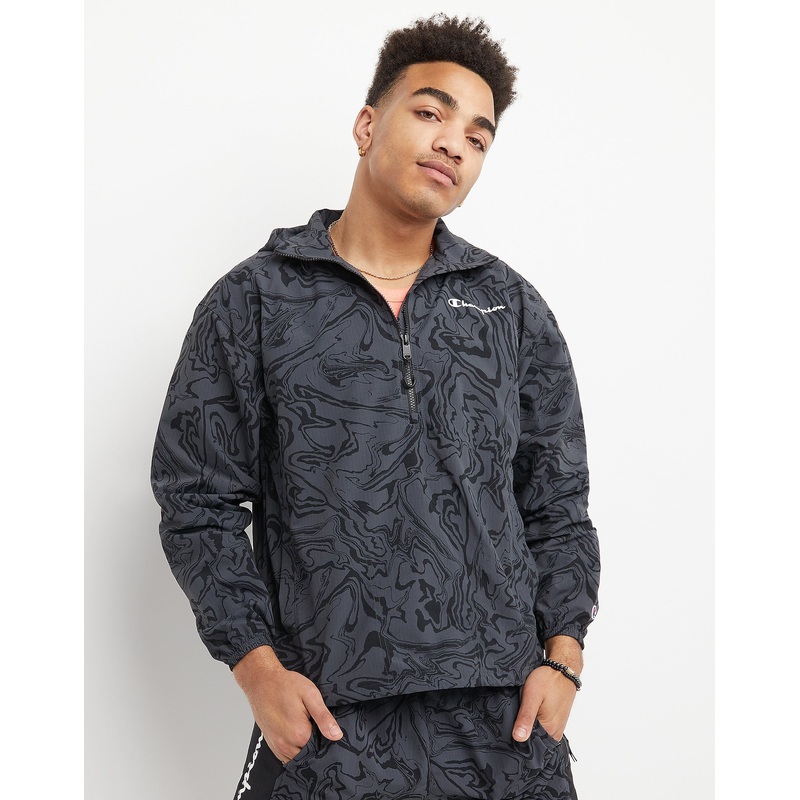 Men's Champion Ripstop Anorak Jacket XXL 2XL Grey Camo Liquid Marble Stealth