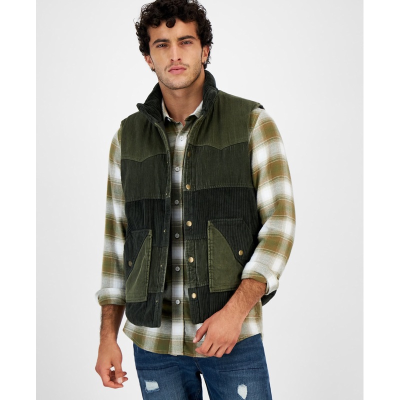 Sun + Stone Men's Daniel Corduroy Vest Large Green Hunter Basil
