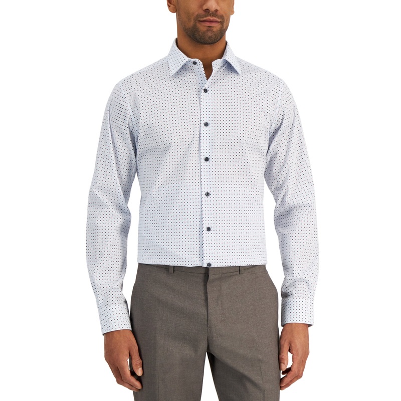 Alfani Men's Slim Stain Resistant Dress Shirt Large 16b 16.5 32 / 33 Blue White