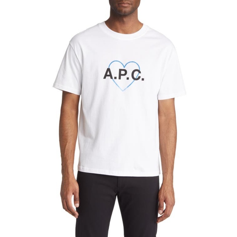 APC Mens Short Sleeve Amore Graphic Tee Shirt Medium White Blue