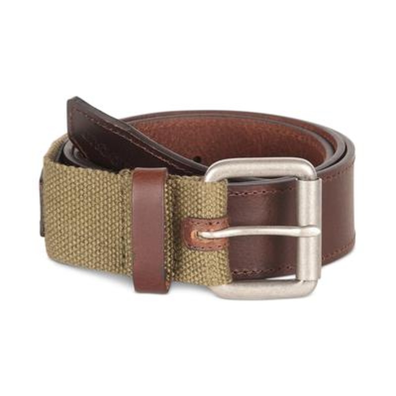 Barbour Men's Contrast Webbing Leather Belt Medium 34 - 36 Green Brown