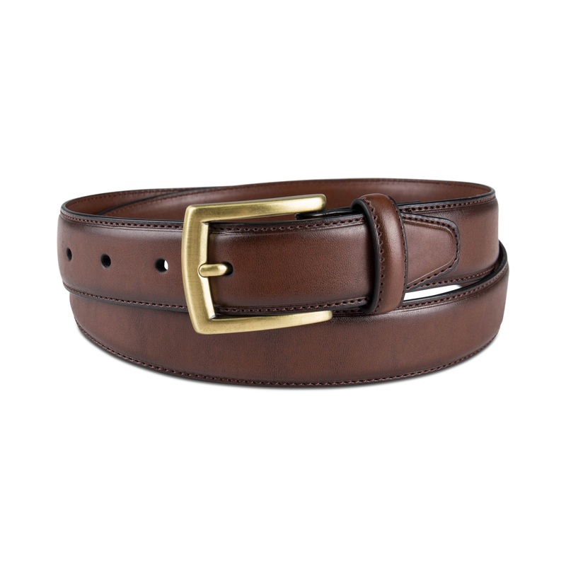 Club Room Men's Burnished Feathered Edge Dress Belt Brown Large
