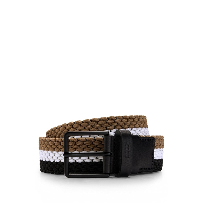 Hugo Boss Men's Ther Woven Belt Size 115 - 44 Black Tan