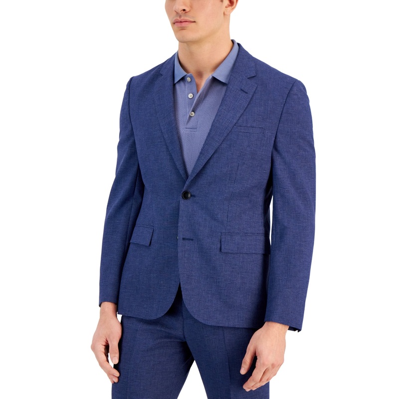 Hugo by Hugo Boss Men's Modern-Fit Micro-Grid Superflex Suit Jacket 44R Blue
