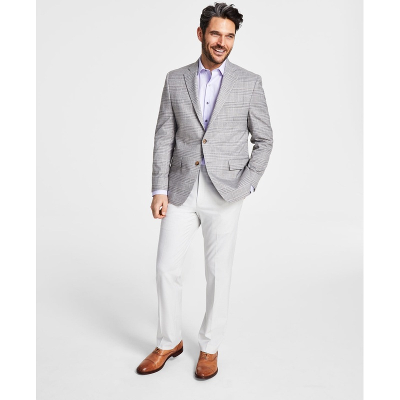 Lauren Ralph Lauren Men's Classic Fit Grey Plaid Sport Coat Oatmeal Grey 42R