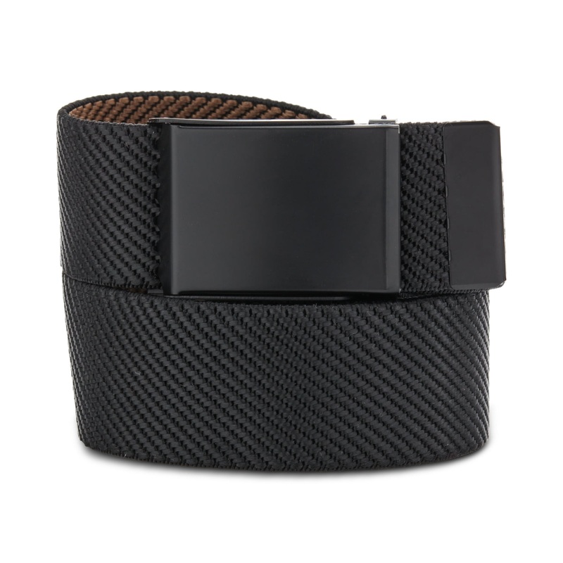 Original Penguin Men's Reversible Elastic Stretch Webbing Belt with Matte Black Finish 30