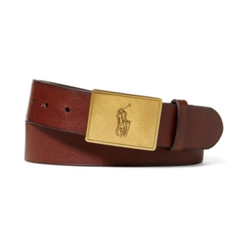 Polo Ralph Lauren Men's Pony Plaque Leather Belt Brown 40
