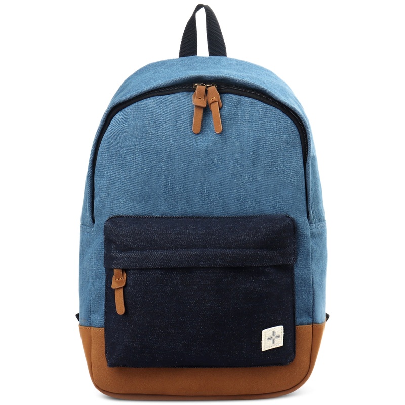 Sun Stone Mens Riley Denim Faux Trim Backpack Blue Black
