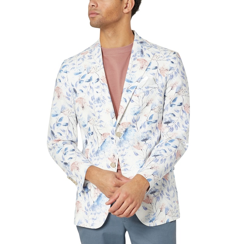 Tallia Men's Slim Fit Floral Linen Sport Coat Mauve Blue 42R