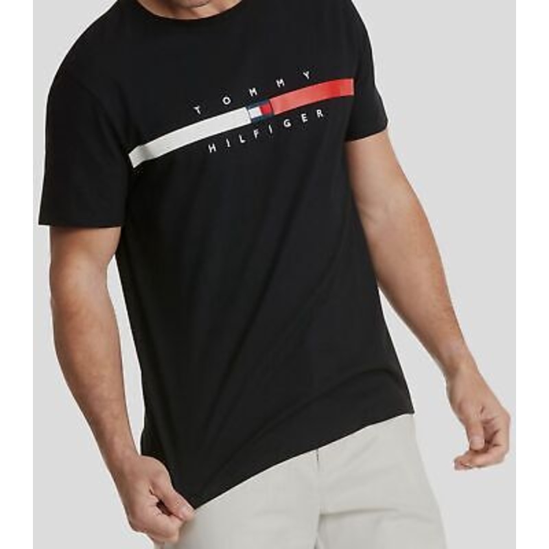 Tommy Hilfiger Men's Flag Stripe Short Sleeve T-Shirt Black Small