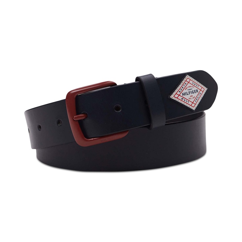 Tommy Hilfiger Men's Logo Patch Jean Belt Navy Small 30 32