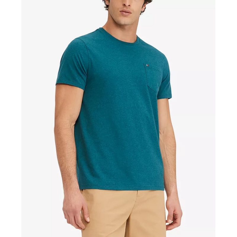 TOMMY HILFIGER Men's Short Sleeve Crewneck Tee Shirt Large Dark Aqua Blue