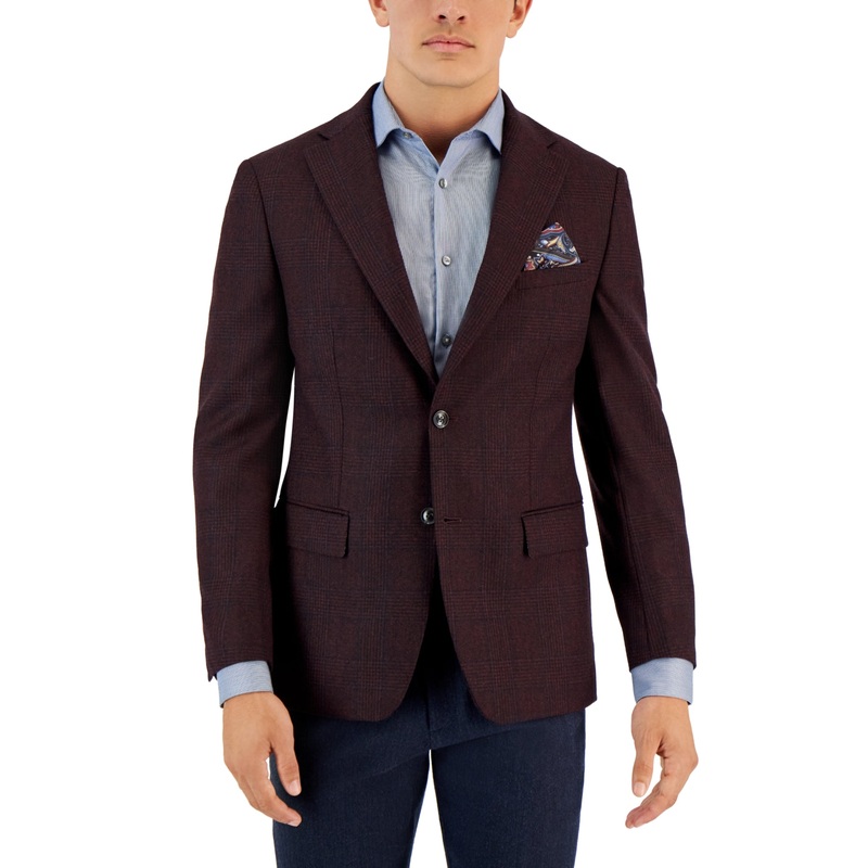 Verdello Mens Wool Blend Slim Fit Two Button Sport Coat Blazer Burgundy Red 38S