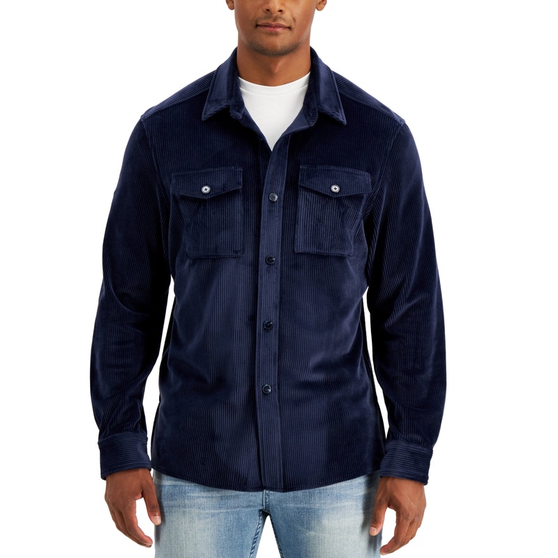 Alfani Men's Corduroy Shirt Jacket Navy Large