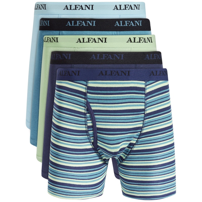 Alfani Mens 5 Pack Stripe Solid Boxer Briefs Large Green Blue
