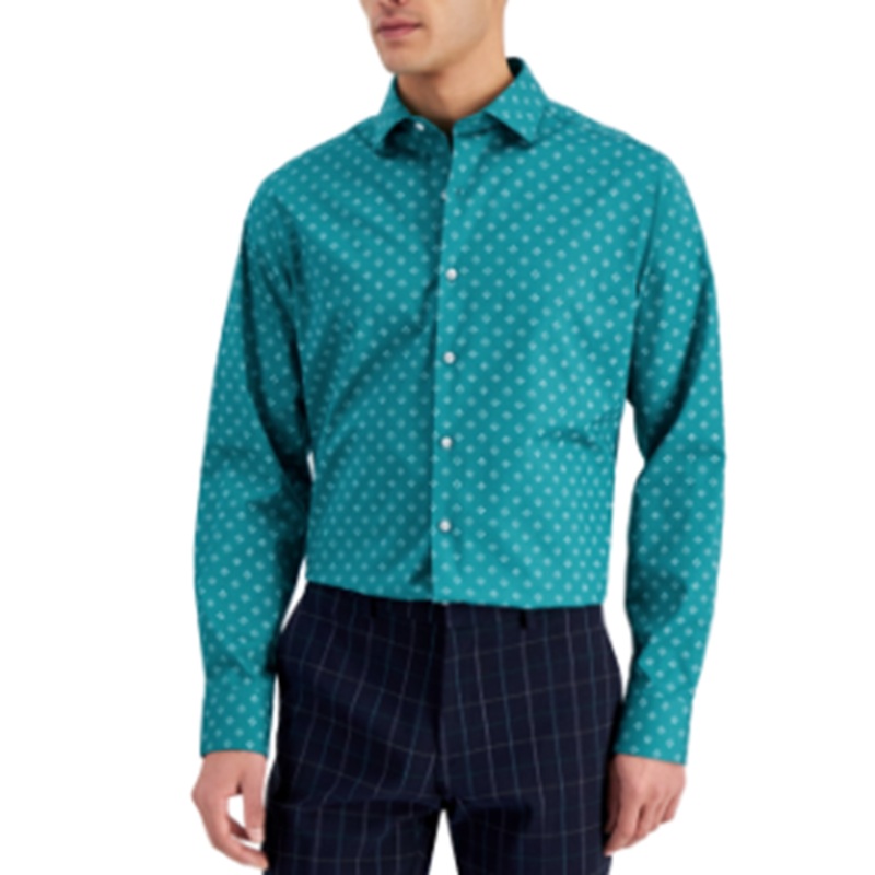 BAR III Men's Slim Fit Medallion Dress Shirt Green XL 17 / 17.5