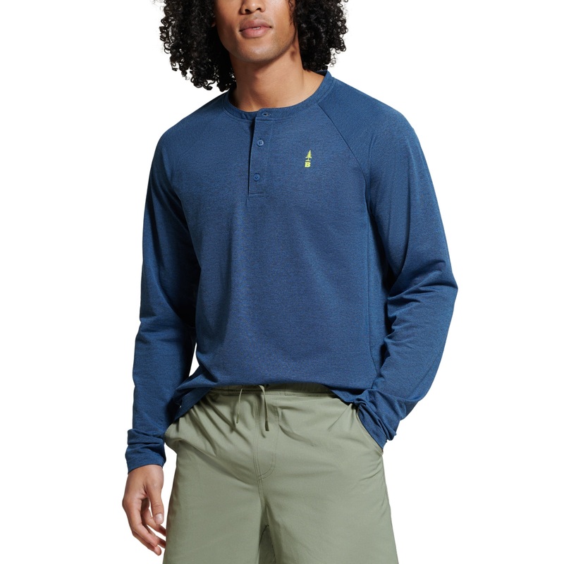 Bass Outdoor Men Long Sleeve Henley Shirt Medium Ensign Blue-Medium