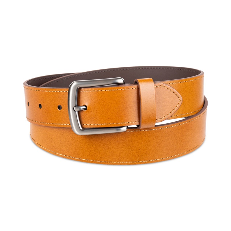 Club Room Men's Square Buckle Cut Edge Leather Belt Tan Large 38 40