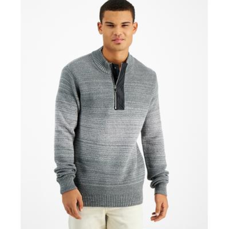 INC International Concepts Men's Quarter-Zip Ombre Sweater Stucco Grey Medium