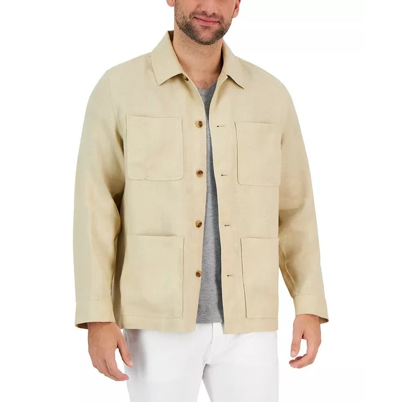 Men's Club Room Linen Chore Safari Jacket Large Tan Beige