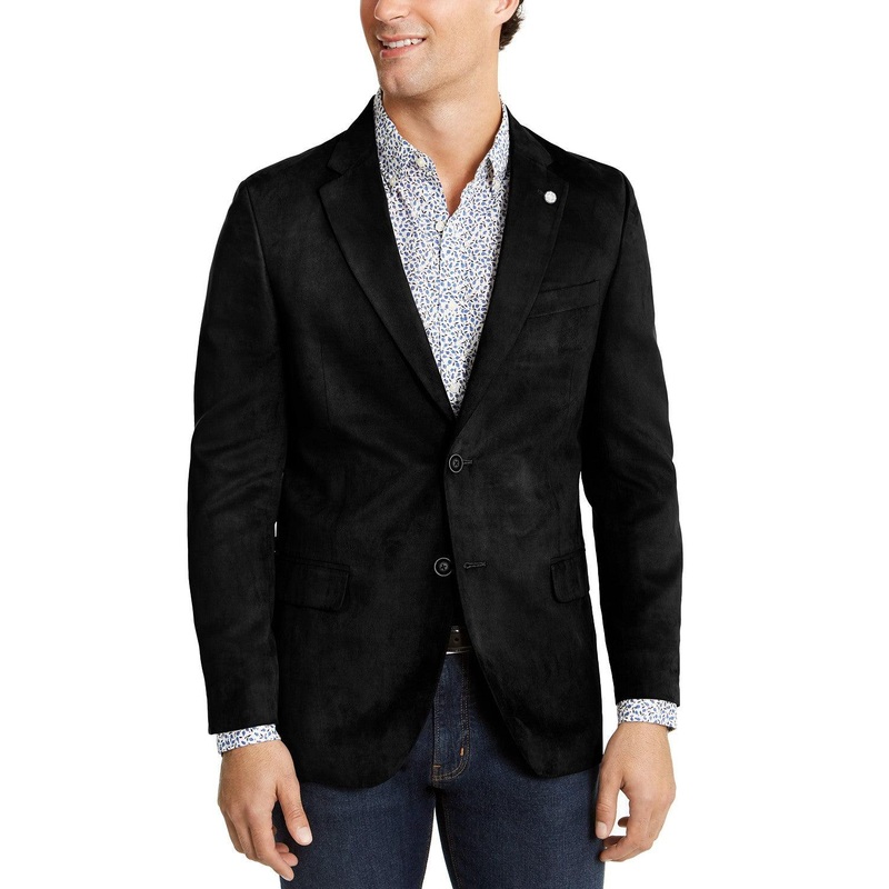 Nautica Men's Modern-Fit Faux-Suede Sport Coat 46L Black Two Button