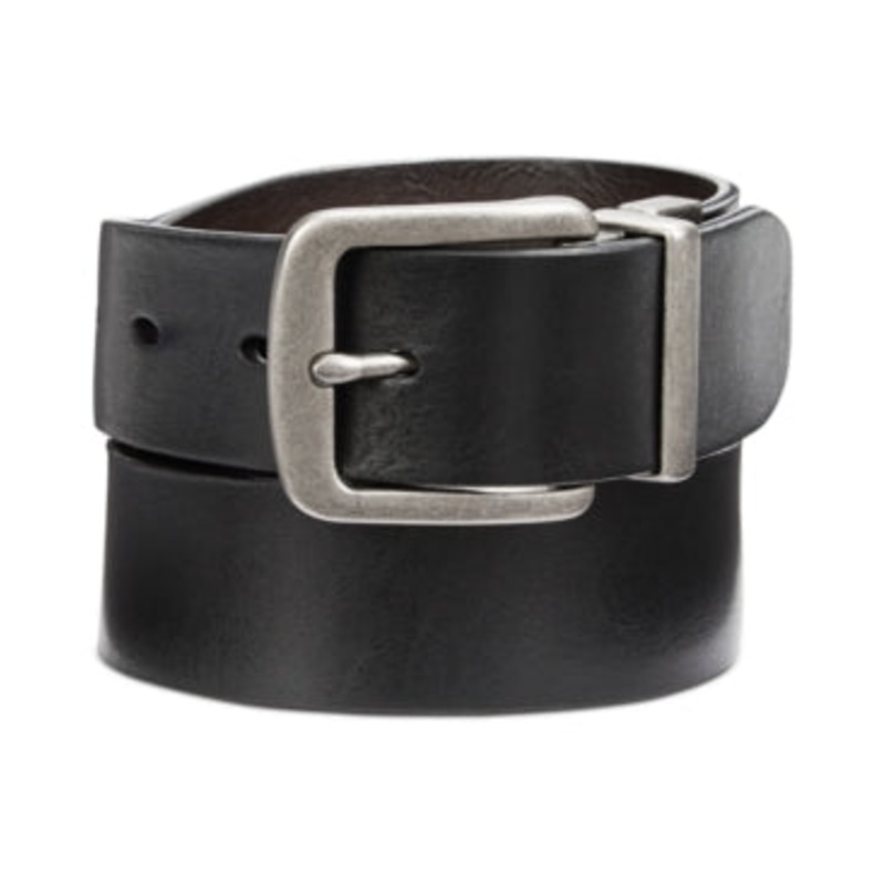 Perry Ellis Men's Cut Edge Reversible Leather Belt Black Brown 34