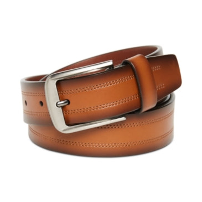 Perry Ellis Men's Double Stitch Casual Belt Brown 30