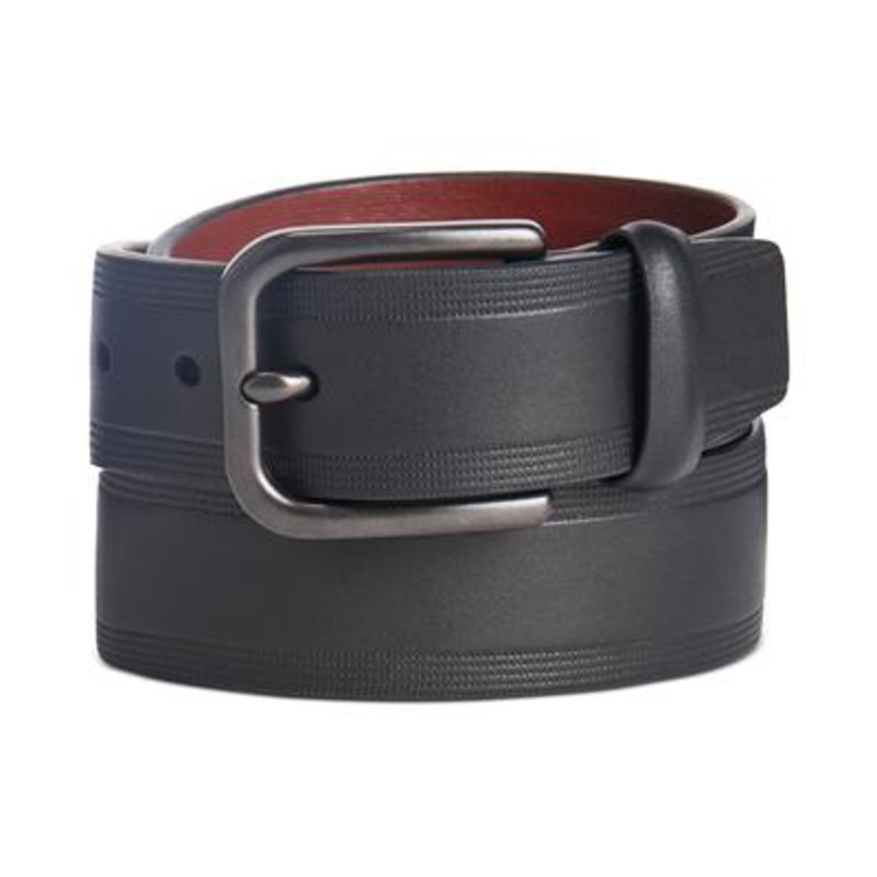 Perry Ellis Men's Faux Leather Embossed Casual Belt Black 34