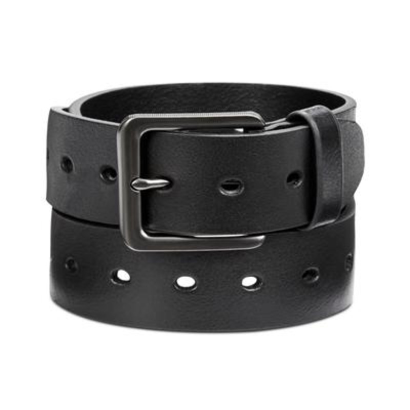 Perry Ellis Men's Perforated Leather Belt Black 42