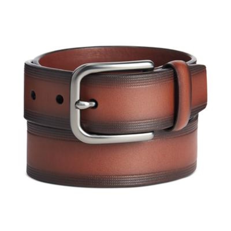 Perry Ellis Mens Faux Leather Embossed Casual Belt Brown Size 40