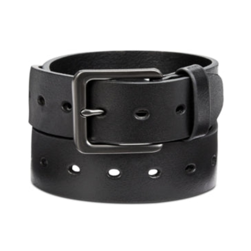 Perry Ellis Mens Perforated Leather Belt Black Size 32