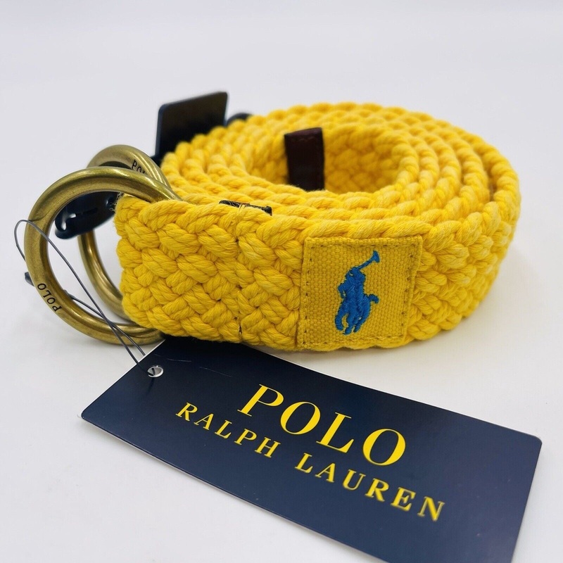 Polo Ralph Lauren Belt Woven Braided Mens Small Yellow Blue Pony Small