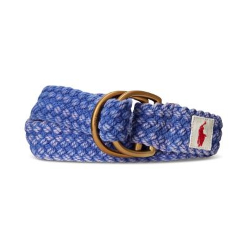 Polo Ralph Lauren Men's Leather Trim Cotton Belt Blue XL