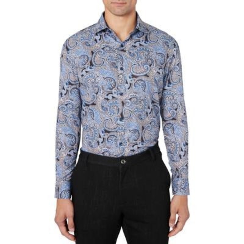 Tallia Men's Slim-Fit Non-Iron Performance Stretch Paisley Dress Shirt Large