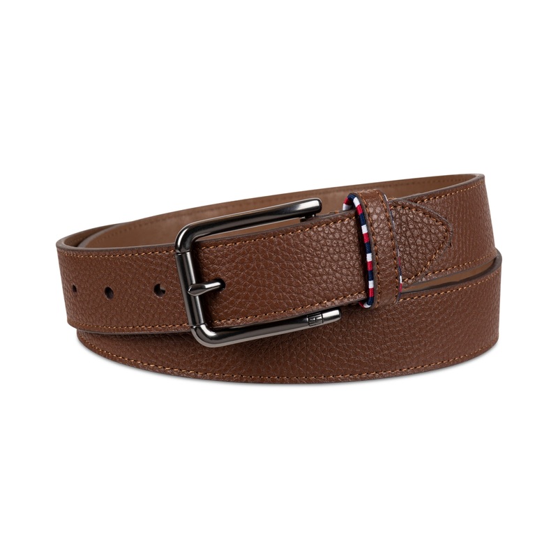 Tommy Hilfiger Men's Loop Harness Stitch Leather Belt Cognac Brown Medium 34 36