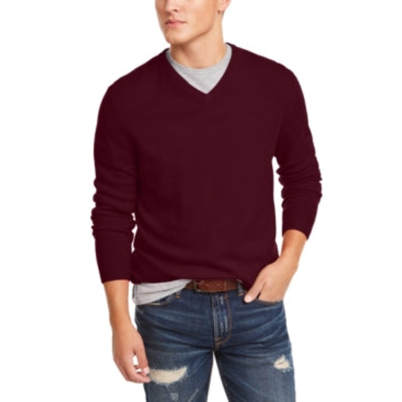 Club Room Men's Cashmere V-Neck Sweater Cabernet Red XL