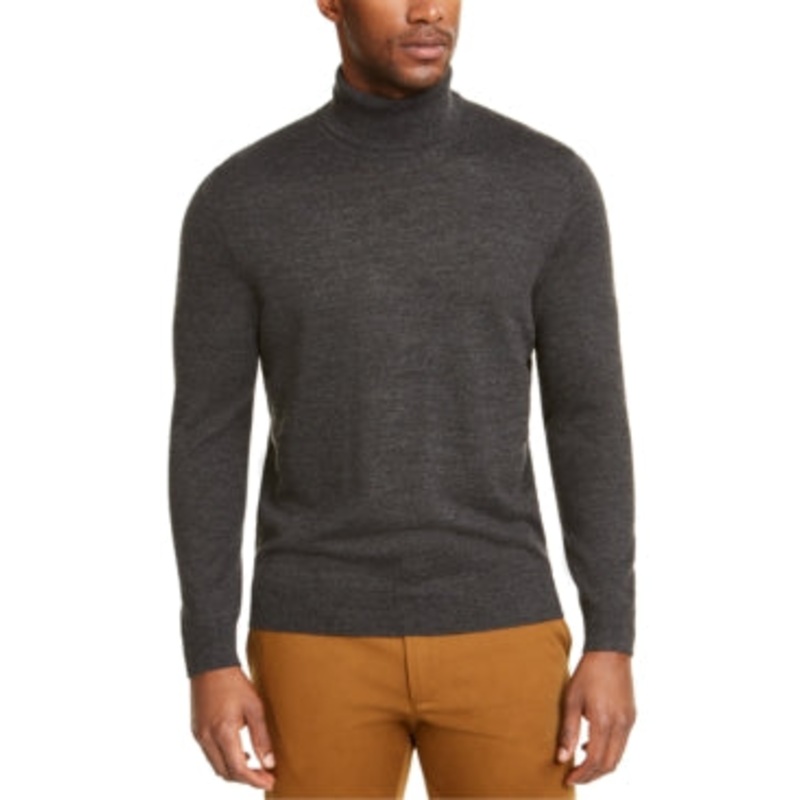 Club Room Men's Merino Turtleneck Sweater Ebony Heather Grey Small