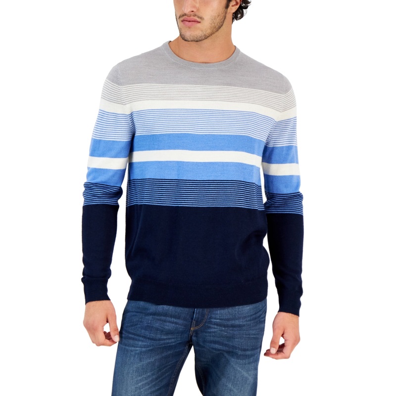 Club Room Men's Ombre Stripe Crewneck Sweater Navy Blue Small Small